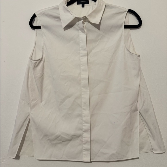 White Sleeveless Spread Collar Button Down Blouse - Picture 1 of 8